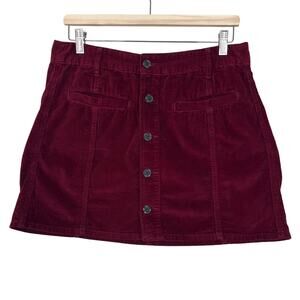 American Eagle Outfitters Sz 12 Burgundy Hi-Rise A-Line Skirt Corduroy Button Up